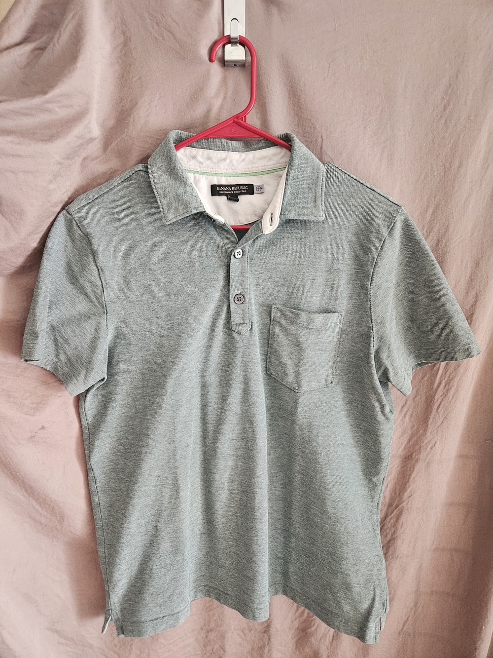 Banana Republic Men's Heather Sage Green Polo with Chest Pocket